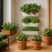 Compact urban balcony filled with lush micro-gardens and container plants for small homes