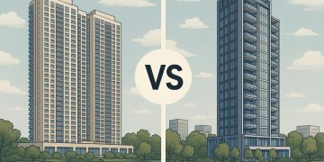 Modern residential buildings representing The Continuum and River Modern investment comparison