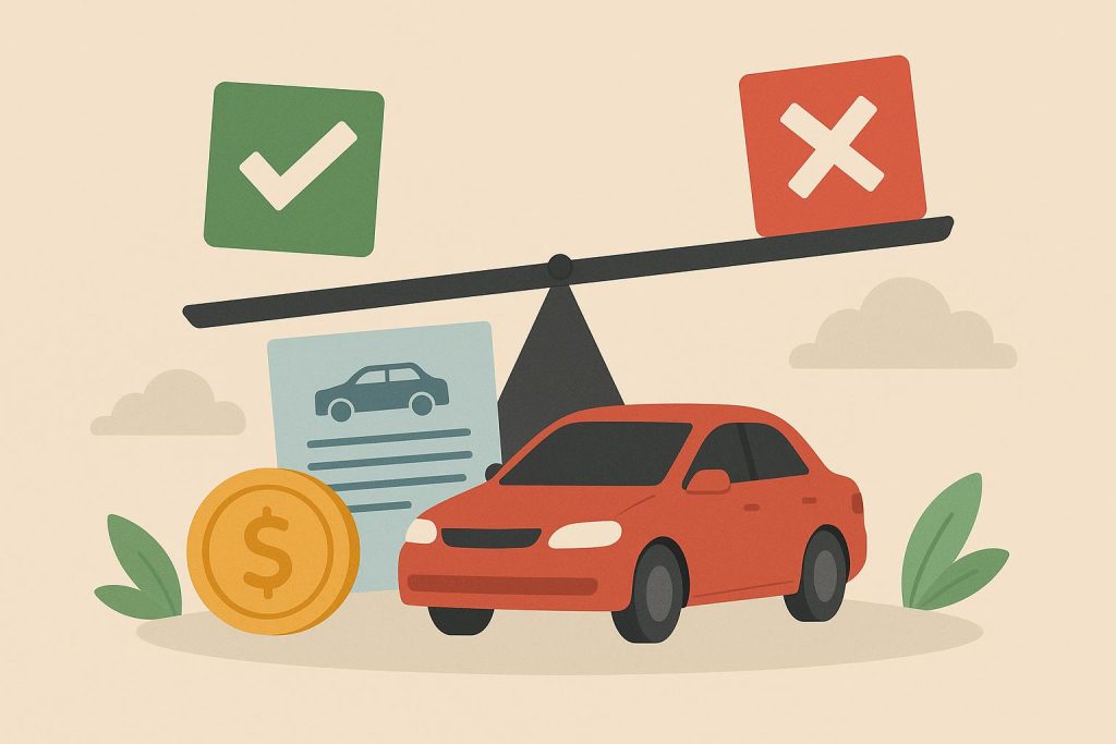 Car keys and cash on a contract symbolize the benefits and risks of registration loans