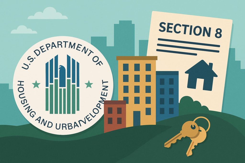 HUD Section 8 housing development with apartment buildings and real estate investment concept