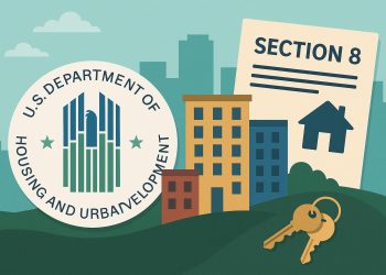 HUD Section 8 housing development with apartment buildings and real estate investment concept