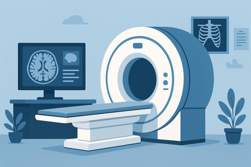 MRI scanner in hospital setting illustrating medical imaging for diagnosis and monitoring conditions