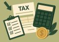 Business documents, calculator, and tax forms illustrating strategies to reduce business tax payments