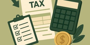 Business documents, calculator, and tax forms illustrating strategies to reduce business tax payments
