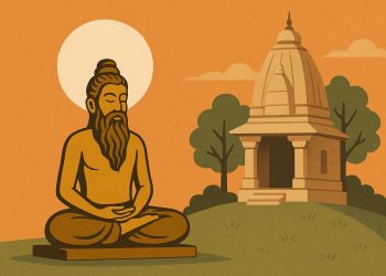 Contemporary spiritual teacher meditating in a minimalist urban setting, symbolizing modern wisdom