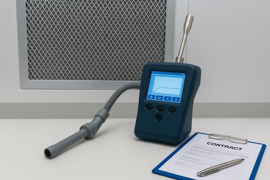 HEPA filter integrity testing in cleanroom environment before project handover